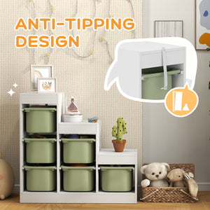 3-Tier Storage Shelf with 6 Plastic Bins, Green