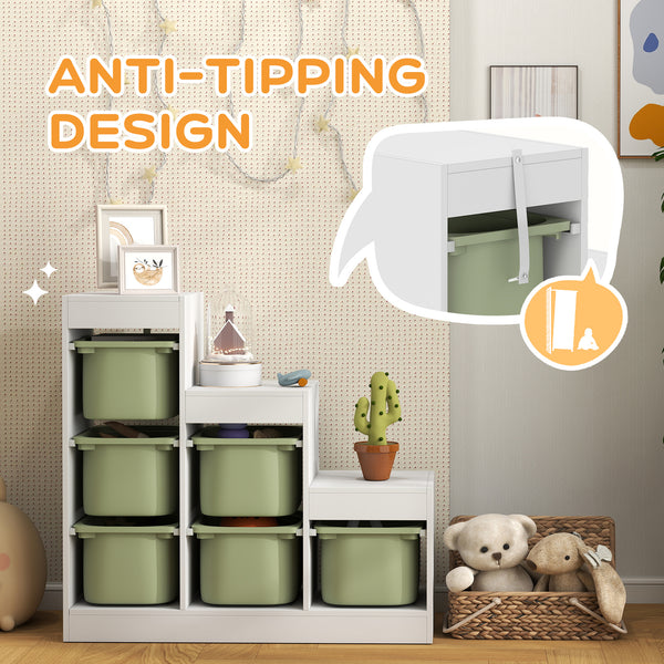 3-Tier Storage Shelf with 6 Plastic Bins, Green