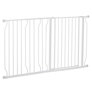 White pet gate with door and double locking system