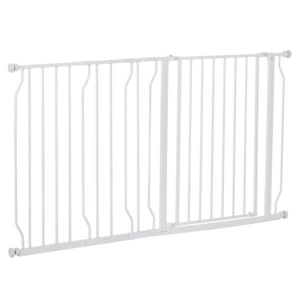 White pet gate with door and double locking system