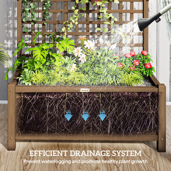 Wooden planter with trellis for climbing plants