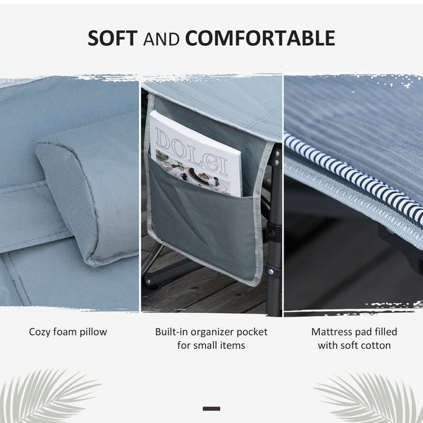 Folding camp bed with mattress and pillow, dark grey