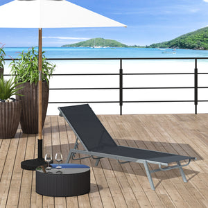 Outdoor lounge chair with 5-position backrest, black