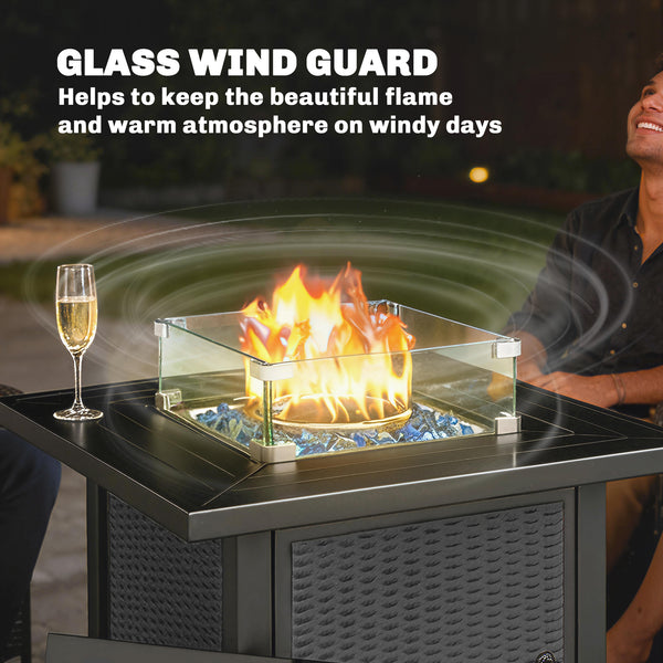 32 in. 50,000 BTU Propane Fire Pit Table, Wind Guard, Cover, CSA Certified, Black
