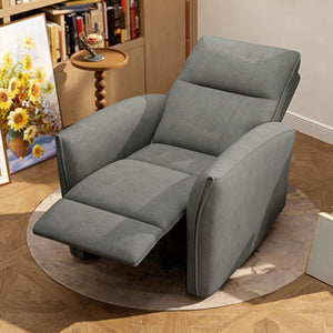Electric reclining chair, fabric upholstery, USB ports, footrest, grey