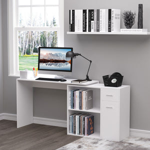 180° Swivel Corner Desk with Storage Shelf, White