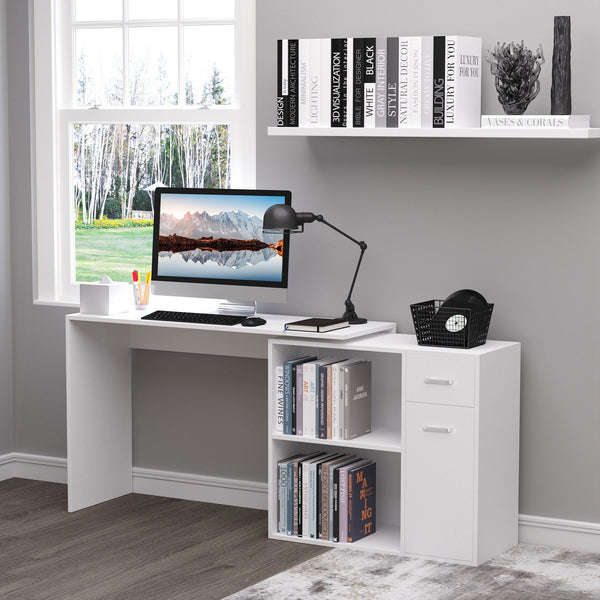 180° Swivel Corner Desk with Storage Shelf, White