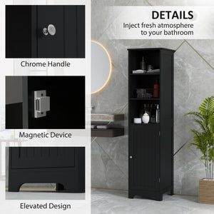 Tall Bathroom Storage Cabinet with Adjustable Shelf, 3 Open Shelves, Black
