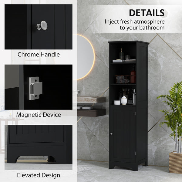 Tall Bathroom Storage Cabinet with Adjustable Shelf, 3 Open Shelves, Black