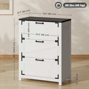 Country Style 3 Drawer Filing Cabinet with Adjustable Hanging Bars for Letter, A4, Legal Size, White