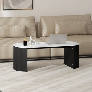 Modern marble effect coffee table with rounded corners and thick legs, black