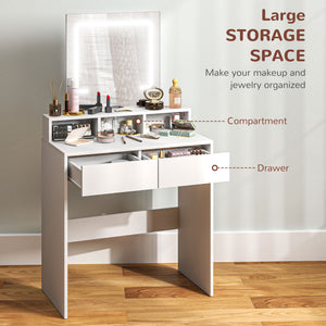 Dressing table with mirror and LED lighting, white