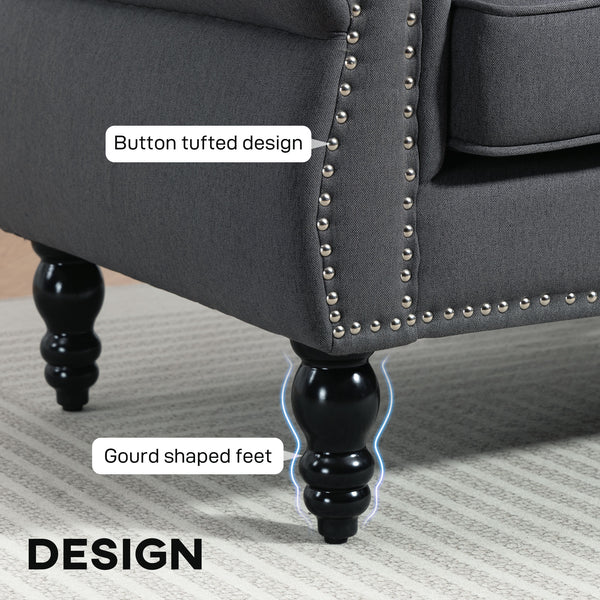 Elegant 2-seater sofa with a mid-high back and rubberwood legs, dark grey