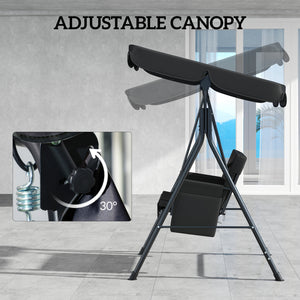 1-seater outdoor swing with adjustable canopy, removable seat and back cushions, black