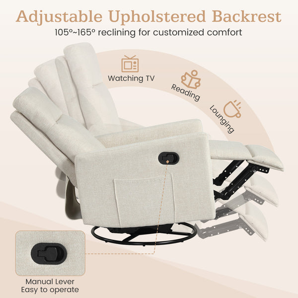 360° Swivel Rocker Recliner with Upholstered Back, Gray