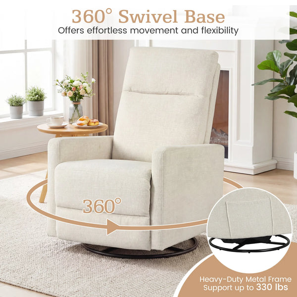 360° Swivel Rocker Recliner with Upholstered Back, Gray