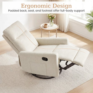 360° Swivel Rocker Recliner with Upholstered Back, Gray