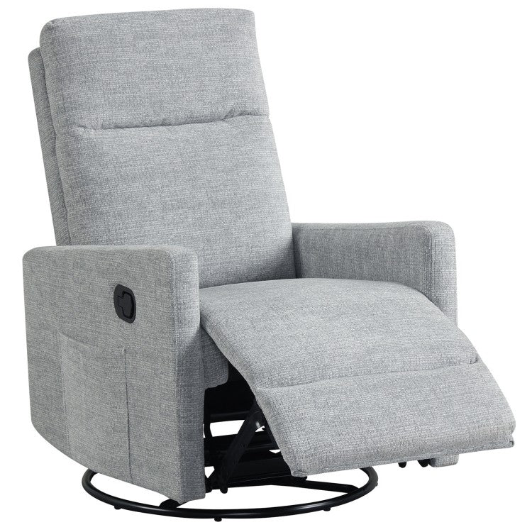 360° Swivel Rocker Recliner with Upholstered Back, Gray
