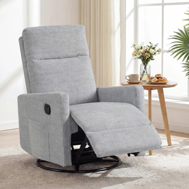 360° Swivel Rocker Recliner with Upholstered Back, Gray