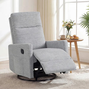 360° Swivel Rocker Recliner with Upholstered Back, Gray