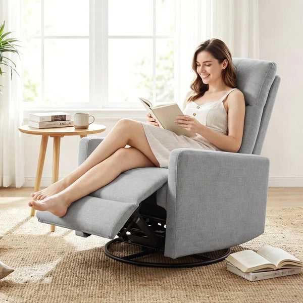 360° Swivel Rocker Recliner with Upholstered Back, Gray
