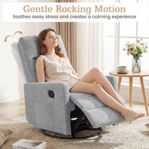 360° Swivel Rocker Recliner with Upholstered Back, Gray
