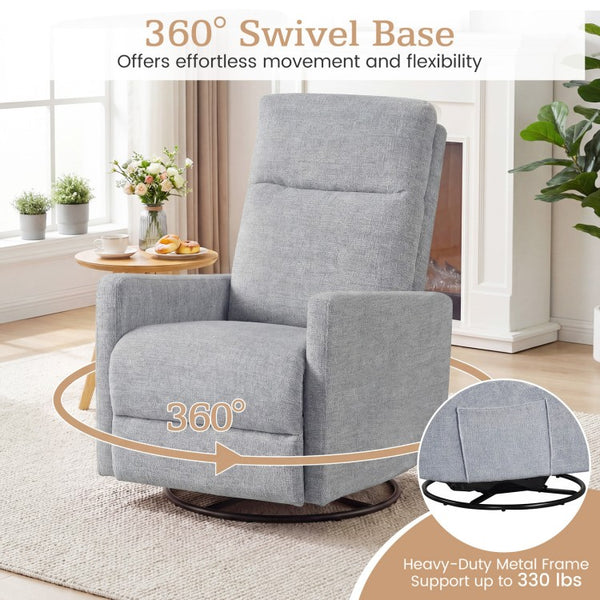 360° Swivel Rocker Recliner with Upholstered Back, Gray