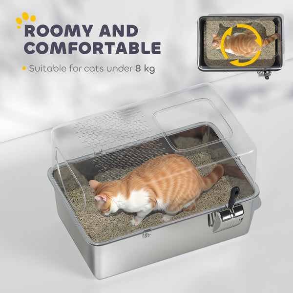 XL stainless steel litter box with perforated lid and scoop