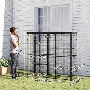 Welded wire mesh enclosure with waterproof cover, black