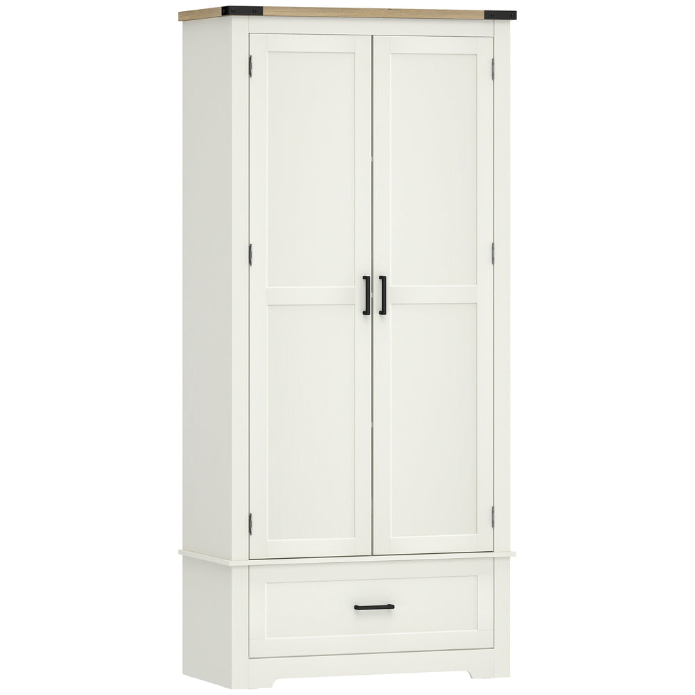 Farmhouse-style kitchen cabinet with 2 doors, 1 drawer, and adjustable shelves, cream white