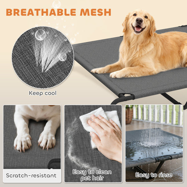 Elevated dog bed with breathable mesh, grey