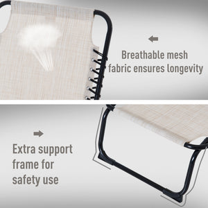 Folding chaise longue with headrest, cream