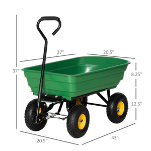 Sturdy, green garden cart with tipping bed