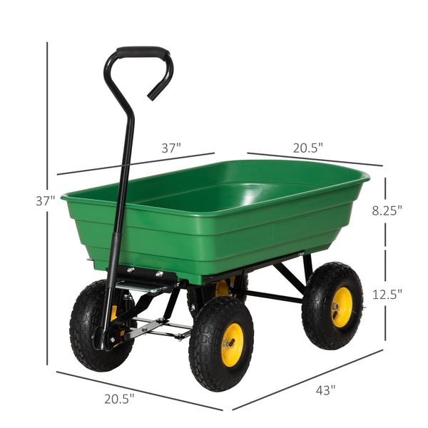 Sturdy, green garden cart with tipping bed