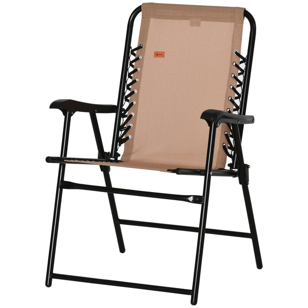 Folding outdoor chair with armrests and elastic backrest, beige
