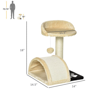 43cm Cat Tree with Hanging Toy, Beige 