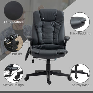 Massage and heated office chair, reclining, swivel, adjustable, in leather, black
