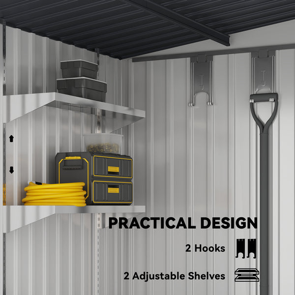 Lean-to metal garden shed with foundation, sliding door and 2 vents, white