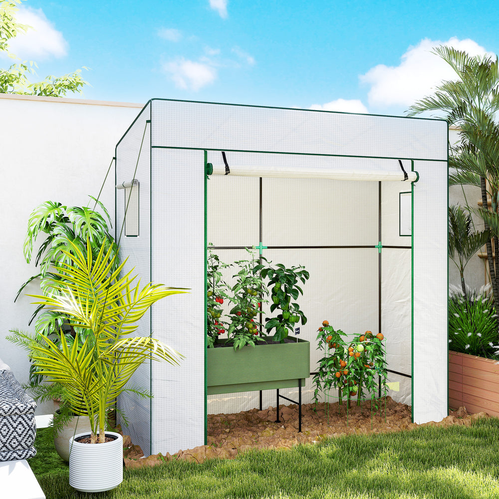 Lean-to greenhouse for tomatoes with reinforced PE cover