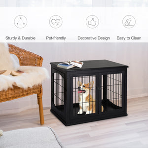 26-inch Wooden Double Door Dog Crate, Black