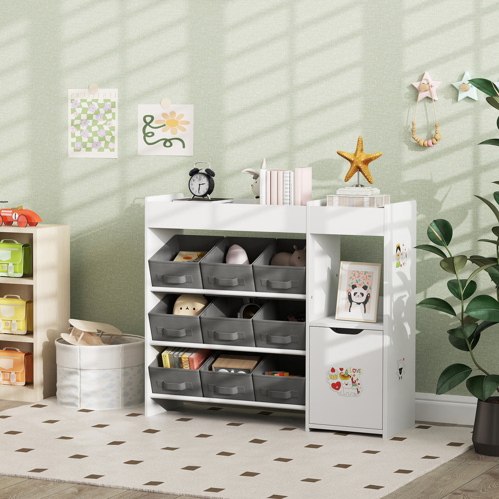 Toy Storage with 9 Non-Woven Fabric Boxes, Cabinet and Shelves, for Kids Bedroom, Playroom, White