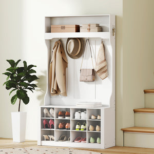 4-in-1 Hallway Unit with Bench and Shoe Rack, White