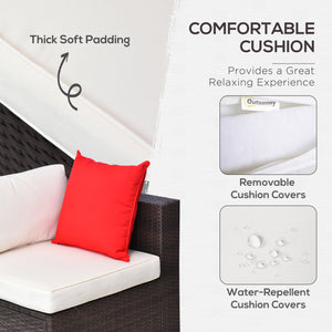 6 Piece Outdoor Rattan Sofa Set with Luxury Thick Cushions with Glass Table, Dark Coffee and Cream White