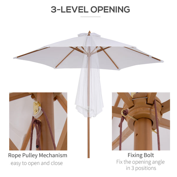 9' x 8' H Patio Umbrella, Hardwood Frame, Outdoor Beach Umbrella, White