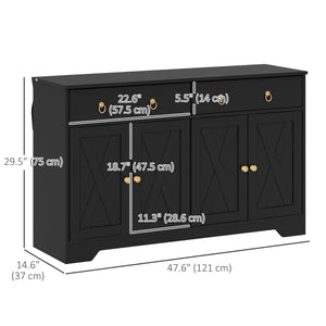 Sideboard with 2 drawers, 4 barn doors and 2 adjustable shelves, black
