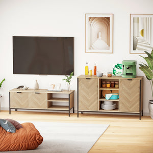 Sideboard Buffet Storage Cabinet Cupboard with 2 Doors and Adjustable Shelves for Dining Room, Kitchen, Living Room, Oak Tone