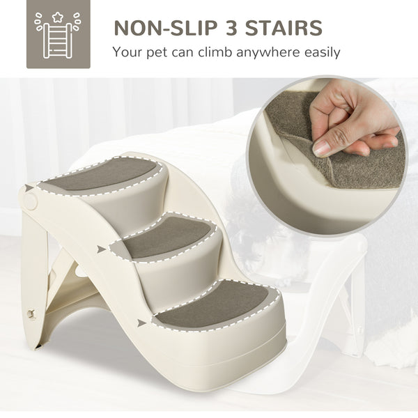 Portable folding stairs for small dogs and cats, cream color