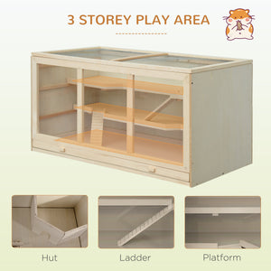 Wooden cage for hamsters and rats with slide and tray
