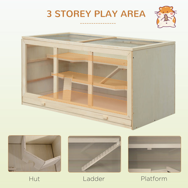 Wooden cage for hamsters and rats with slide and tray