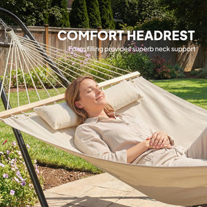 Hammock with Stand, Heavy Duty Camping Hammock with Detachable Pillow and Spreader Bar, 264 lbs Capacity, Cream White